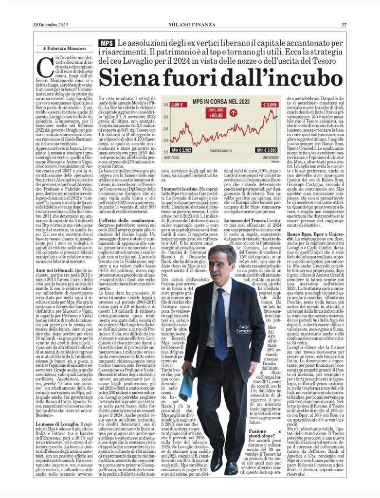 Rappresentazione visiva dell'articolo: Monte dei Paschi torna a brillare